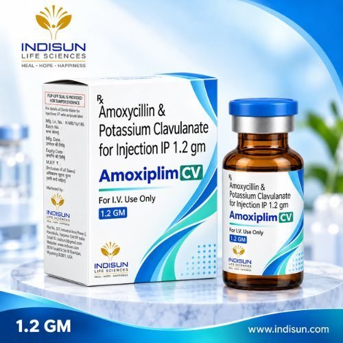 Amoxiplim CV 1.2 gm injection vial and carton — Amoxycillin and Potassium Clavulanate for Injection IP
