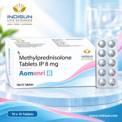 Aomenri 8 carton and blister — Methylprednisolone Tablets IP 8 mg, 10x10 tablets